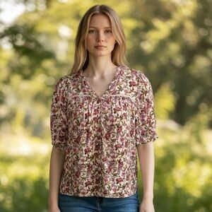 Knox Rose Floral Blouse - Purple and Green